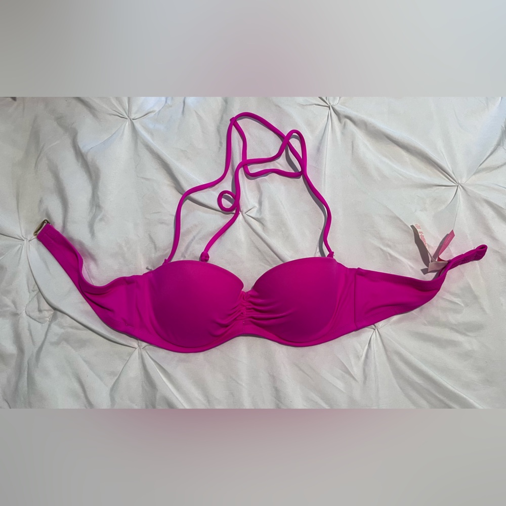 Victorias Secret. Hot Pink Bandeau Top Bikini Bathing Suit.